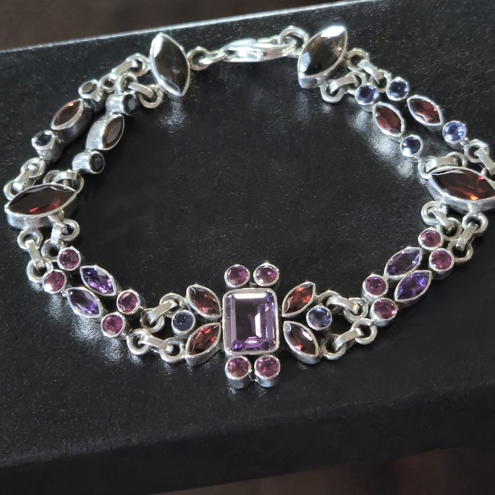Nicky Butler 925 Sterling Silver Garnet Amethyst Bracelet NWT Designer NB 7.5"